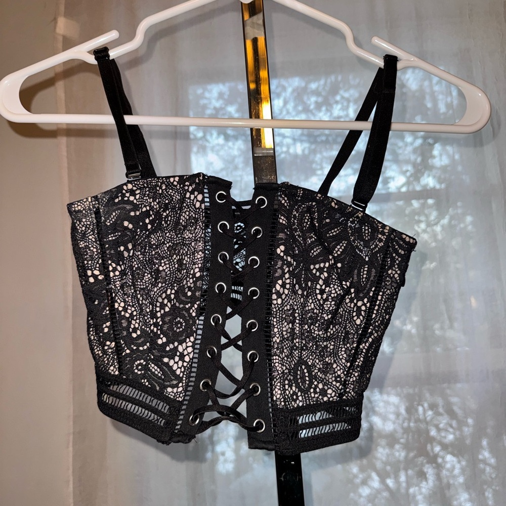 Victoria’s Secret Women’s XS Black Lace Corset Zip Up Bra Top